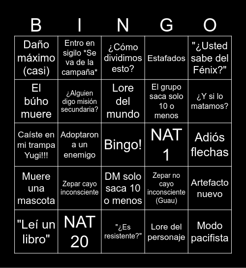 Denosia Bingo Card