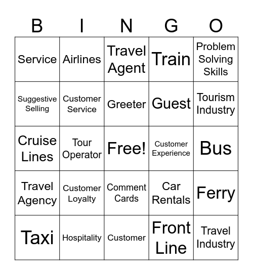 Tourism/Hospitality Customer Service Bingo Card