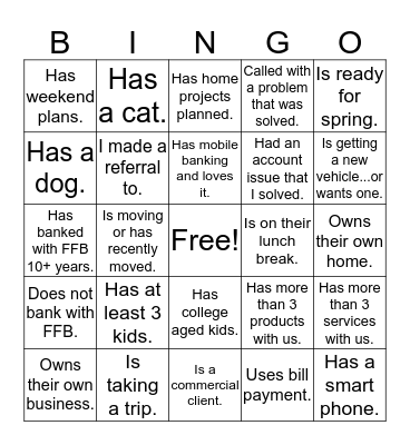 I talked to a customer who... Bingo Card