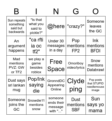 groupchat bingo Card