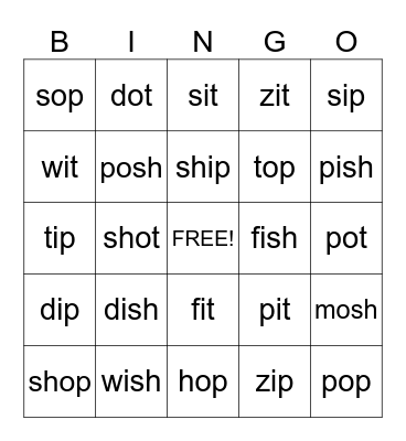 Digraph and I/O Vowel Bingo Card