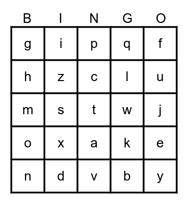 Small Alphabet Phonics Bingo a~z Bingo Card
