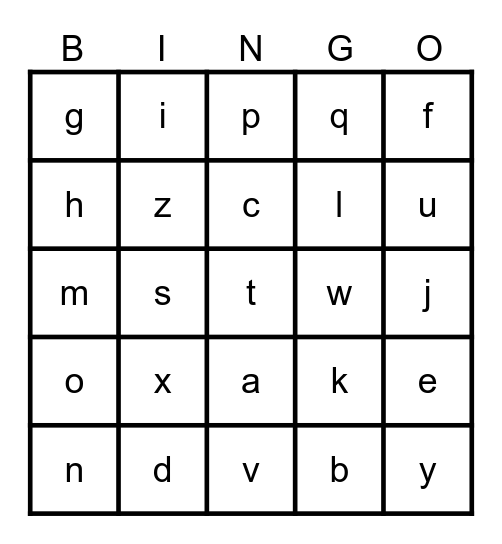 Small Alphabet Phonics Bingo a~z Bingo Card
