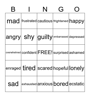 Feelings Bingo Card