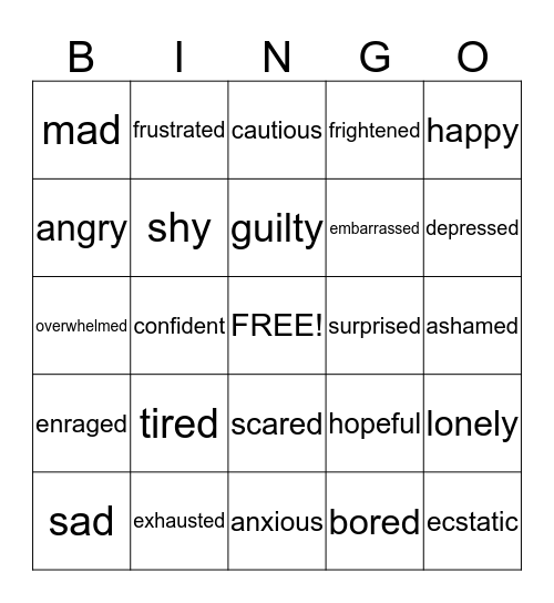 Feelings Bingo Card