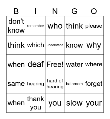 ASL Test 1 Review Bingo Card