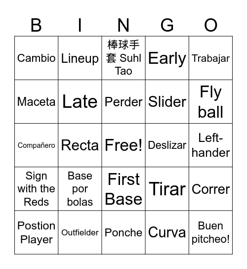 Cincinnati Reds Multilingual BINGO Card