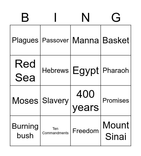 Exodus Bingo Card