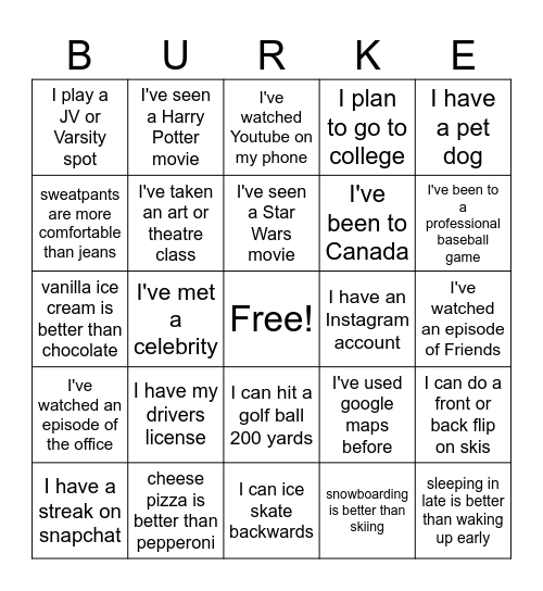 Human Bingo Card