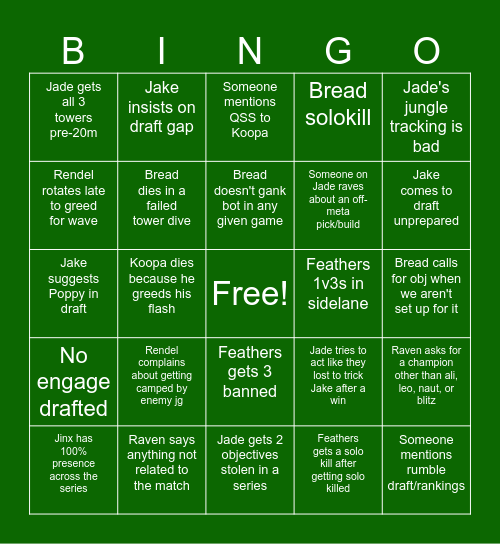Jade Gaming Bingo Card