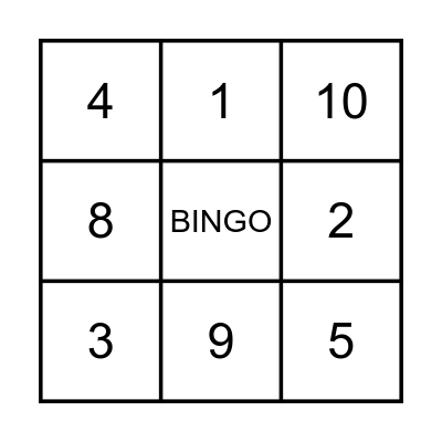 NUMBERS 1 TO 10 Bingo Card