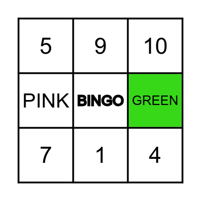 NUMBERS AND COLOURS Bingo Card