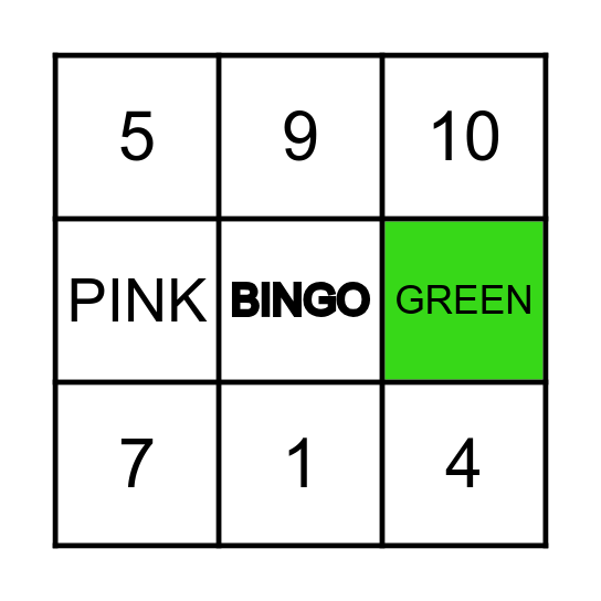 NUMBERS AND COLOURS Bingo Card