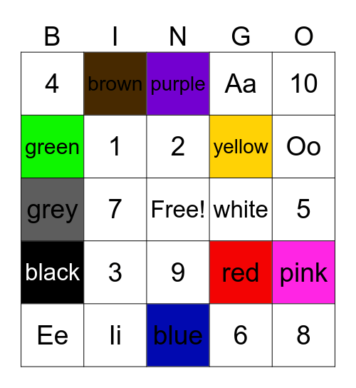 K5 Bingo Card