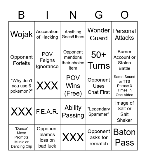 Showdown Salt Tropes Bingo Card