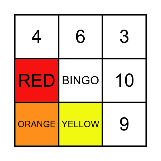 NUMBERS AND COLOURS Bingo Card