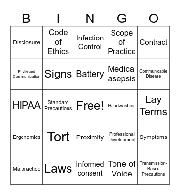 The Health Assistant Bingo Card