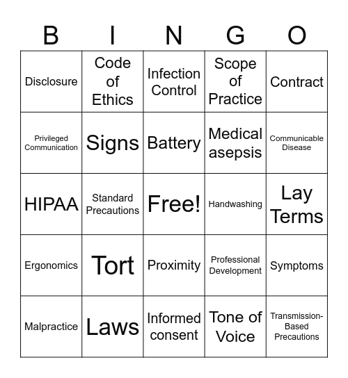 The Health Assistant Bingo Card