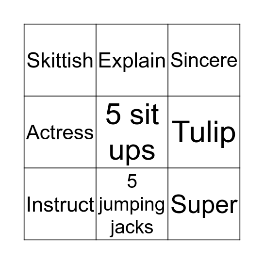 Syllable Bingo Card