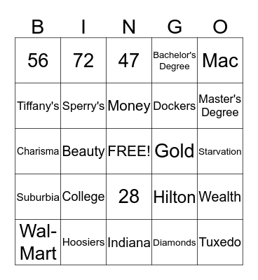Social Class Bingo Card