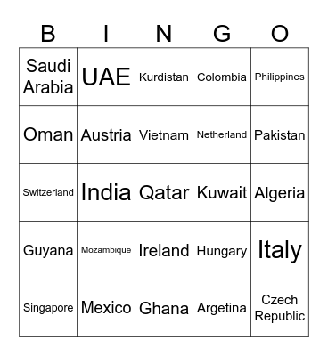 Guess the Flags! Bingo Card