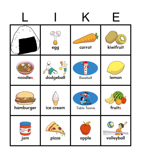 What do you like? Let’s try - Unit 5 Bingo Card