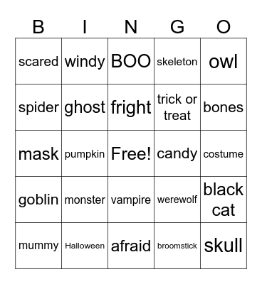 Halloween Words  Bingo Card