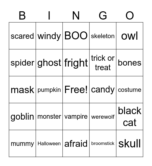Halloween Words  Bingo Card