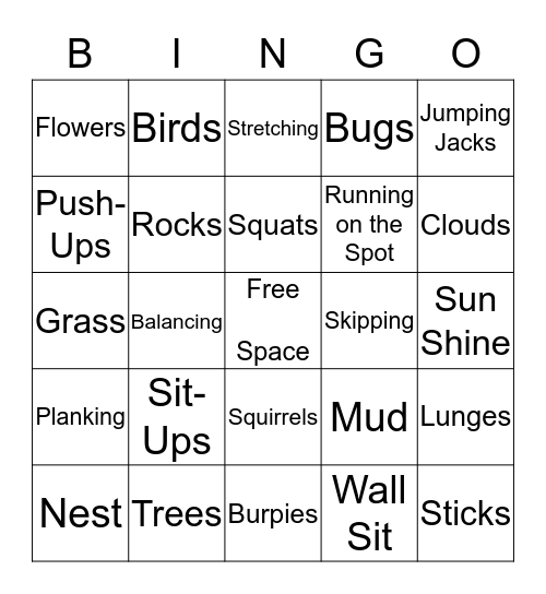 Spring into Fitness Bingo Card