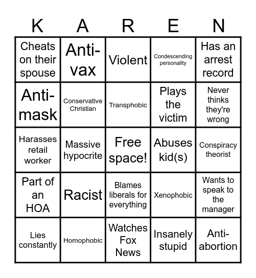 Karen/Kevin Bingo Card