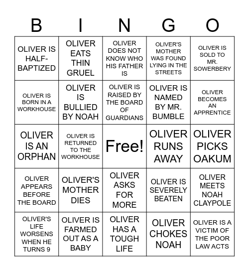 OLIVER TWIST EVENTS BINGO Card