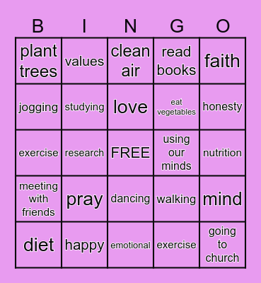Holistic Health Bingo Card