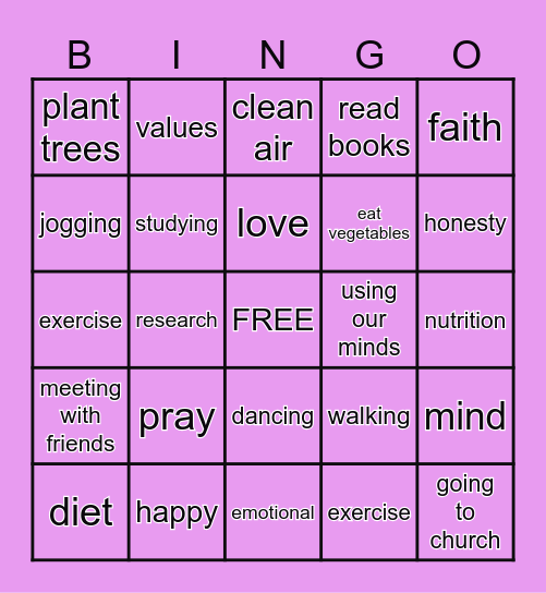 Holistic Health Bingo Card