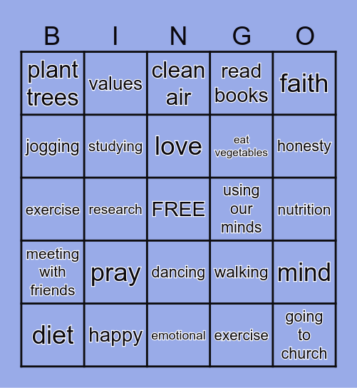 Holistic Health Bingo Card