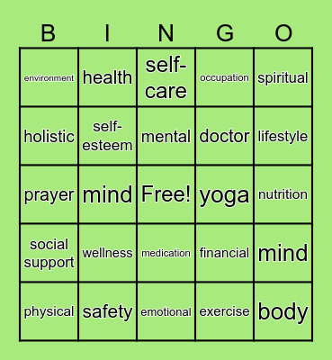 Holistic Health Bingo Card