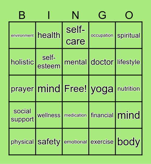 Holistic Health Bingo Card