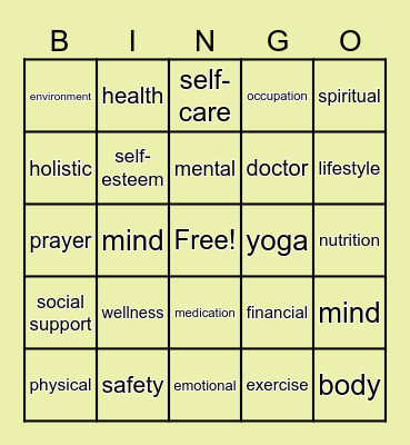 Holistic Health Bingo Card