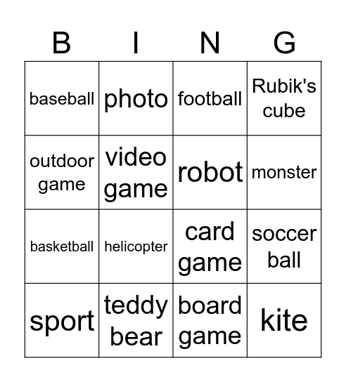 Toys 2 Bingo Card
