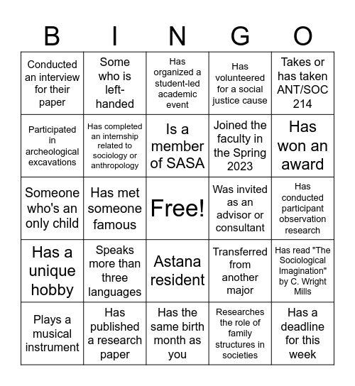 Human Bingo Card