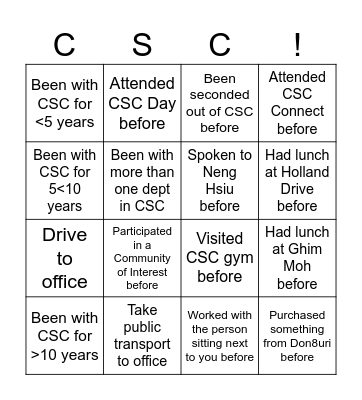 CSC Bingo Card