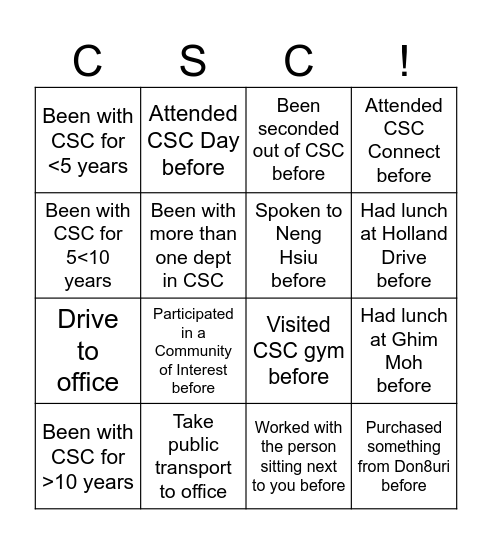 CSC Bingo Card