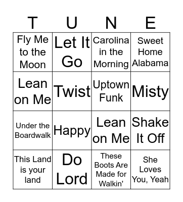 Name that Tune Bingo Card