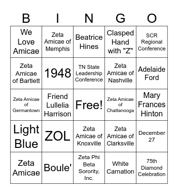 The Tennessee Amicae Bingo Card