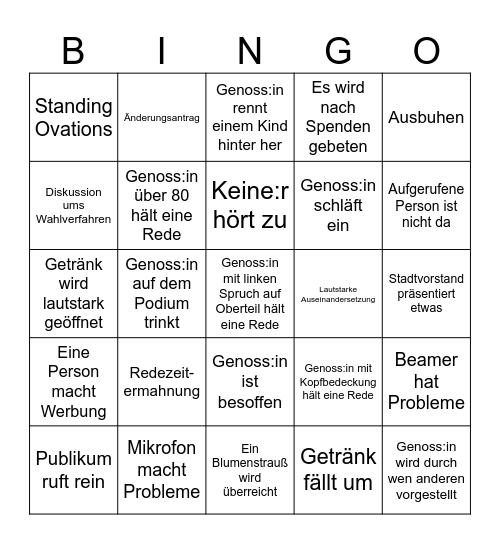 Das große Stadtparteitags Aktions-BINGO Card