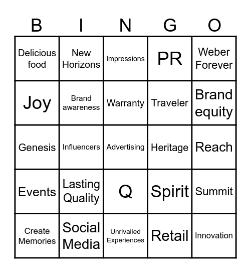 Weber Forever Bingo Card