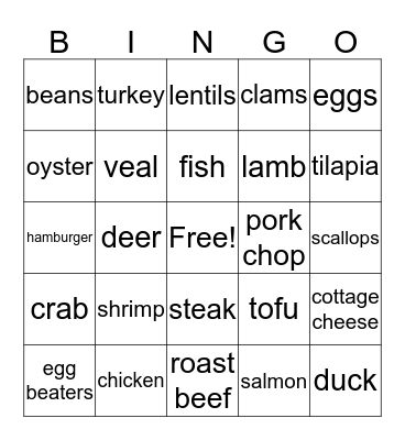 PROTEIN Bingo Card