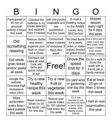 GSD WELLNESS BINGO Card