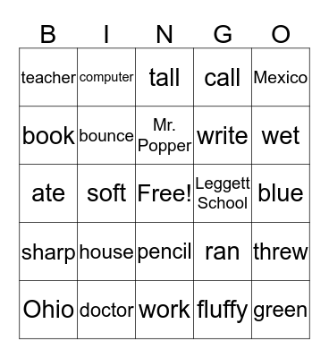 Grammar Bingo Card