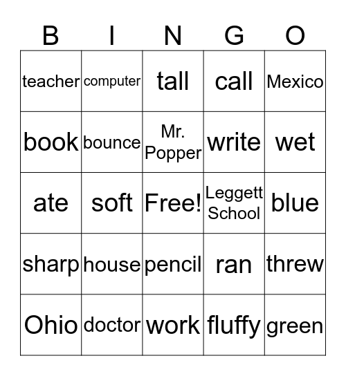 Grammar Bingo Card