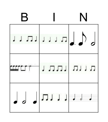 Rhythm Bingo Card